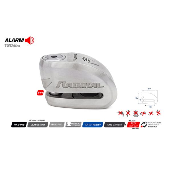 Radikal Bloqueo de Disco Alarma SRA Inox Diametro 14