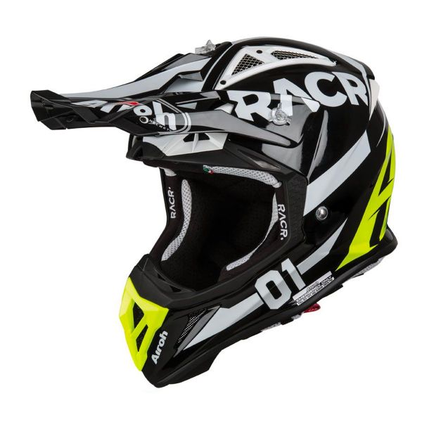 Cross Airoh Aviator 2.2 Racr Negro Blanco Amarillo