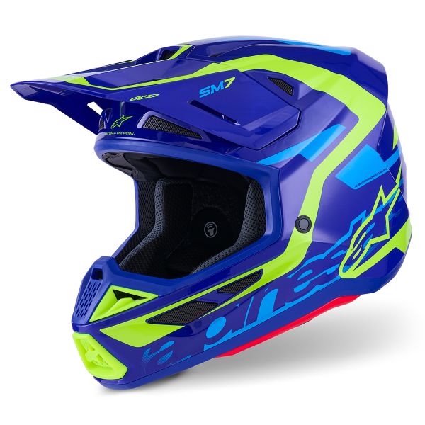 Cross Alpinestars S-M7 Deed Azul Amarillo Fluo Brillante Cross Alpinestars S-M7 Deed Azul Amarillo Fluo Brillante