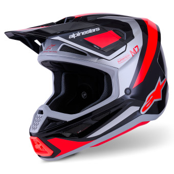 Cross Alpinestars S-M7 Rise Negro Plata Rojo Fluo Brillante