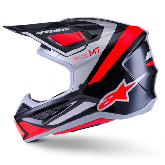 Alpinestars S-M7 Rise Negro Plata Rojo Fluo Brillante