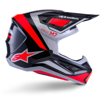 Alpinestars S-M7 Rise Negro Plata Rojo Fluo Brillante