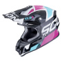 Casque Cross Scorpion VX-16 Evo Air Analog Negro Metal Azul Rosa