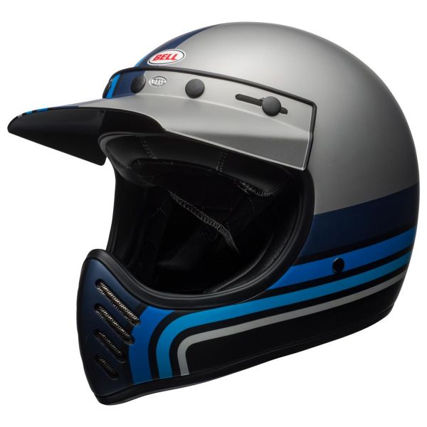 Cross Bell Moto-3 Matte Silver Black Blue Stripes