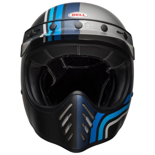 Bell Moto-3 Matte Silver Black Blue Stripes