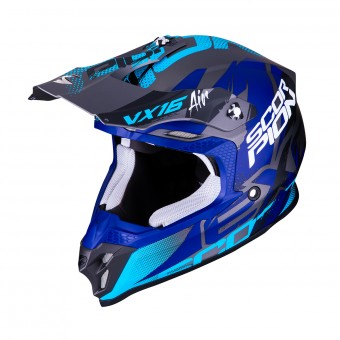 Casque Cross Scorpion VX-16 Air Albion Plata Mate Azul Casque Cross Scorpion VX-16 Air Albion Plata Mate Azul