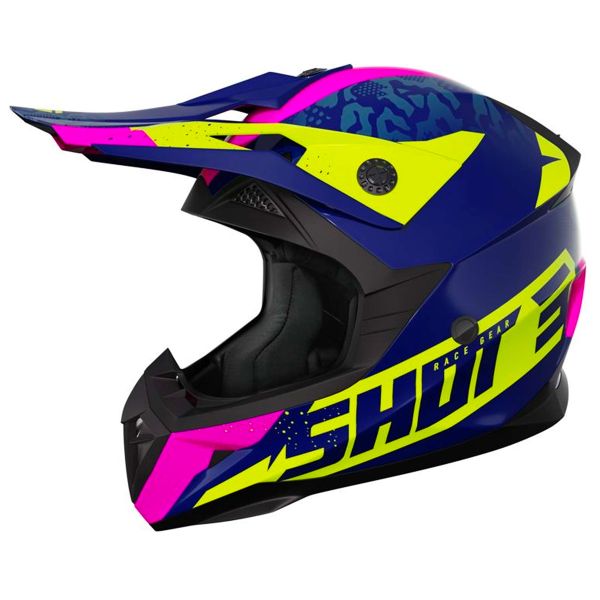 Casco moto SHOT Pulse Airfit Blue Neon Yellow Pink Nino Al Mejor Precio iCasque.es