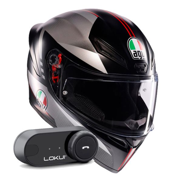 Integral AGV K1 S Lap Matt Black Grey Red + Kit Bluetooth Lokui K30 Integral AGV K1 S Lap Matt Black Grey Red + Kit Bluetooth Lokui K30