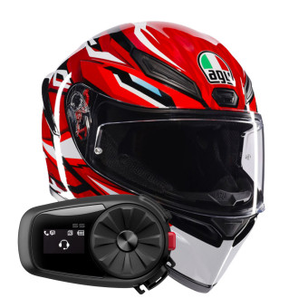 Casque Integral AGV K1 S Lion Black Red White + Kit Bluetooth 5S Solo Casque Integral AGV K1 S Lion Black Red White + Kit Bluetooth 5S Solo
