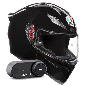 Integral AGV K1 S Mono Black + Kit Bluetooth Lokui K30