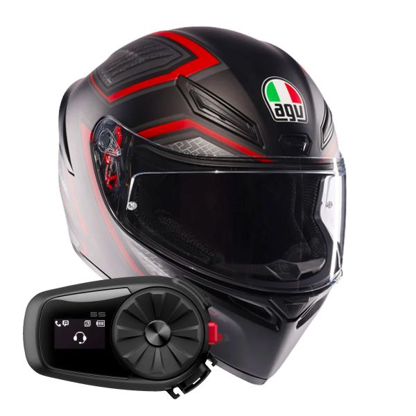 Integral AGV K1 S Sling Matt Black Red + Kit Bluetooth 5S Solo