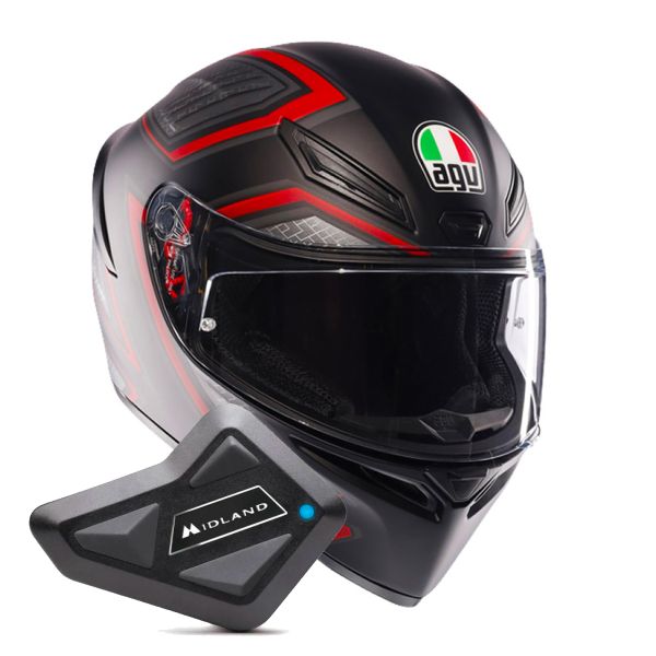 Integral AGV K1 S Sling Matt Black Red + Kit Bluetooth BT Mini