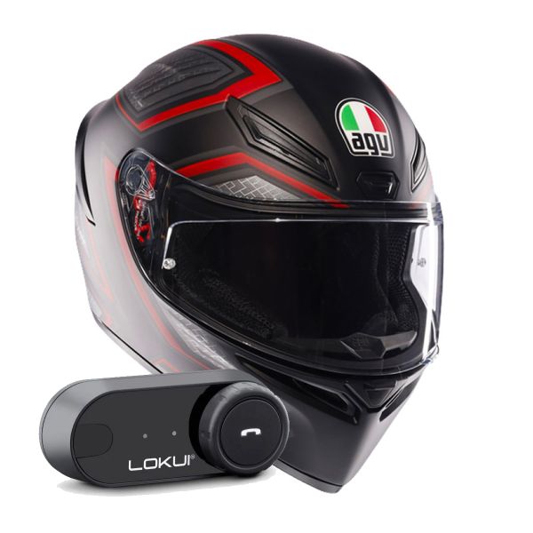 Integral AGV K1 S Sling Matt Black Red + Kit Bluetooth Lokui K30