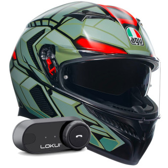 Integral AGV K3 Multi Decept Matt Black Green Red + Kit Bluetooth Lokui K30