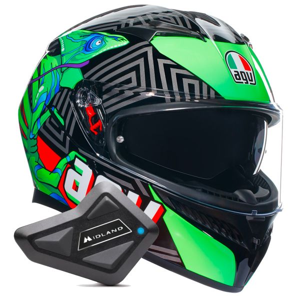 Integral AGV K3 Multi Kameleon Black Red Green + Kit Bluetooth BT Mini