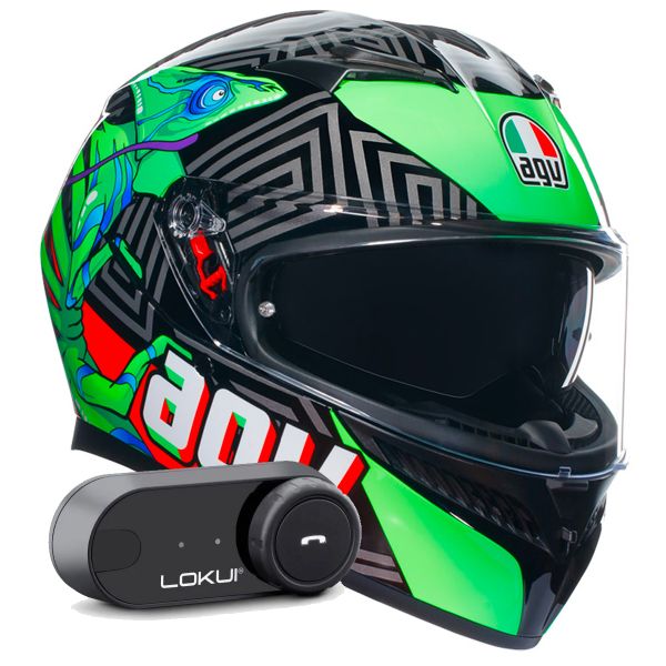 Integral AGV K3 Multi Kameleon Black Red Green + Kit Bluetooth Lokui K30
