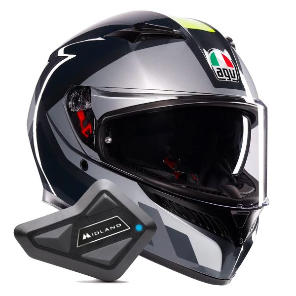 Integral AGV K3 Shade Grey Yellow Fluo + Kit Bluetooth BT Mini