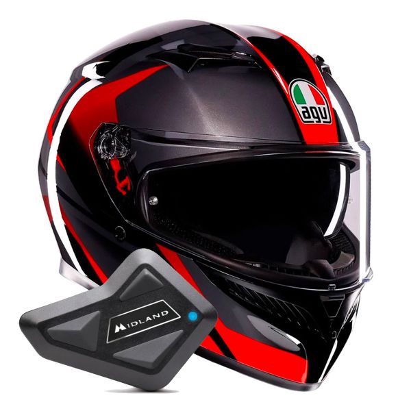 Integral AGV K3 Striga Black Grey Red + Kit Bluetooth BT Mini Integral AGV K3 Striga Black Grey Red + Kit Bluetooth BT Mini