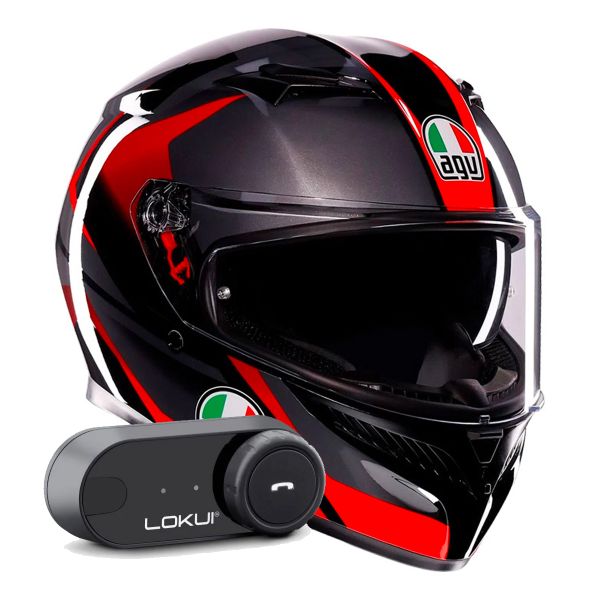 Integral AGV K3 Striga Black Grey Red + Kit Bluetooth Lokui K30