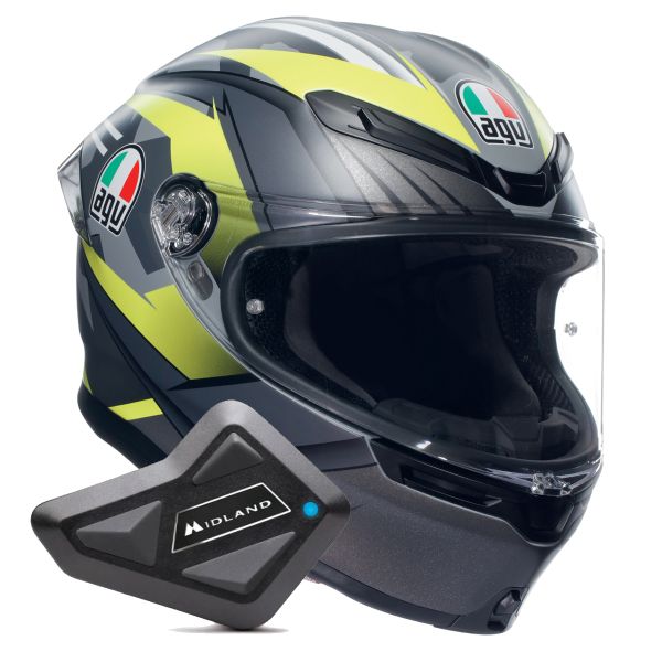 Integral AGV K6 S Multi Excite Matt Camo Fluo Yellow + Kit Bluetooth BT Mini