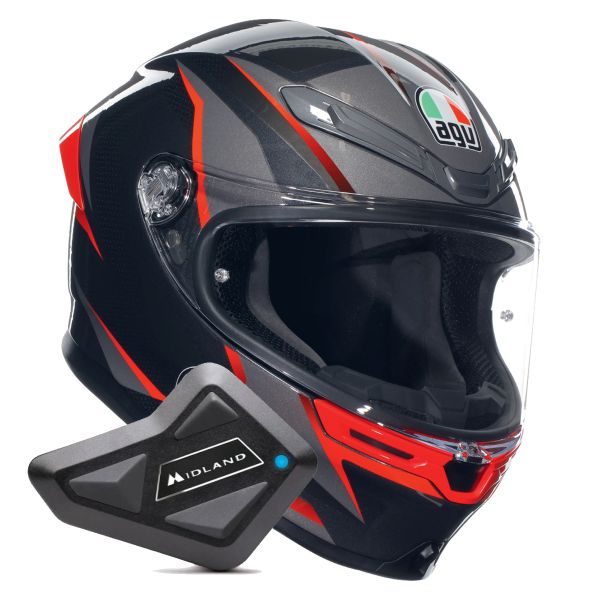 Integral AGV K6 S Multi Slashcut Black Grey Red + Kit Bluetooth BT Mini Integral AGV K6 S Multi Slashcut Black Grey Red + Kit Bluetooth BT Mini