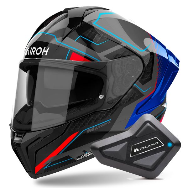 Integral Airoh Matryx Rocket Blue Red + Kit Bluetooth BT Mini