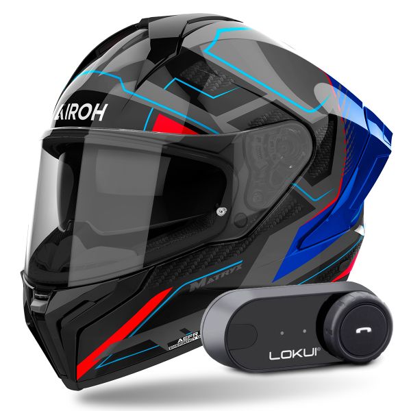 Integral Airoh Matryx Rocket Blue Red + Kit Bluetooth Lokui K30