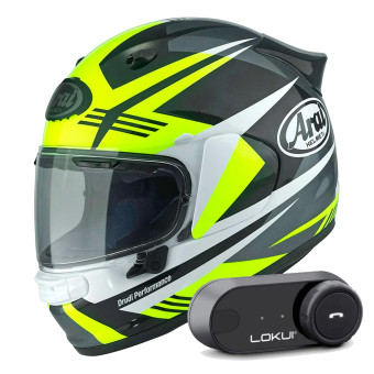 Casque Integral Arai Quantic Mark Yellow White Black + Kit Bluetooth Lokui K30 Casque Integral Arai Quantic Mark Yellow White Black + Kit Bluetooth Lokui K30