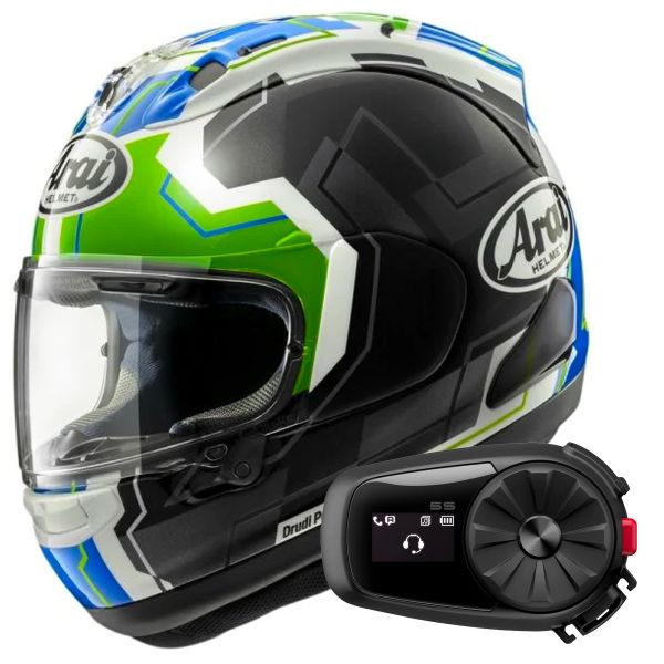 Integral Arai RX-7V Evo JR65 Green + Kit Bluetooth 5S Solo