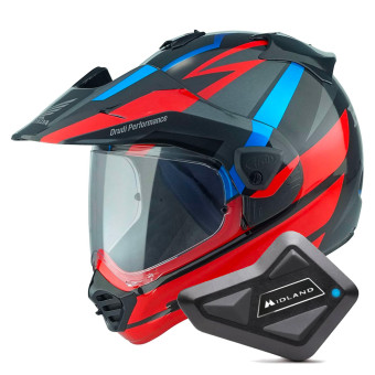 Integral Arai Tour-X5 Africa Twin Red Black Blue + Kit Bluetooth BT Mini
