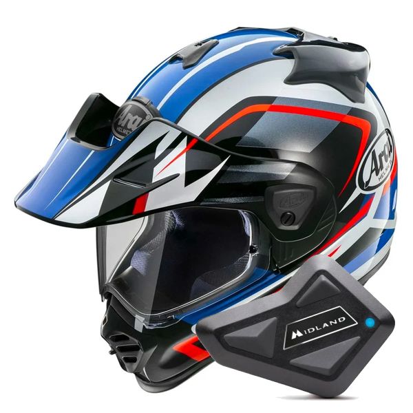 Integral Arai Tour-X5 Discovery White Red Blue + Kit Bluetooth BT Mini