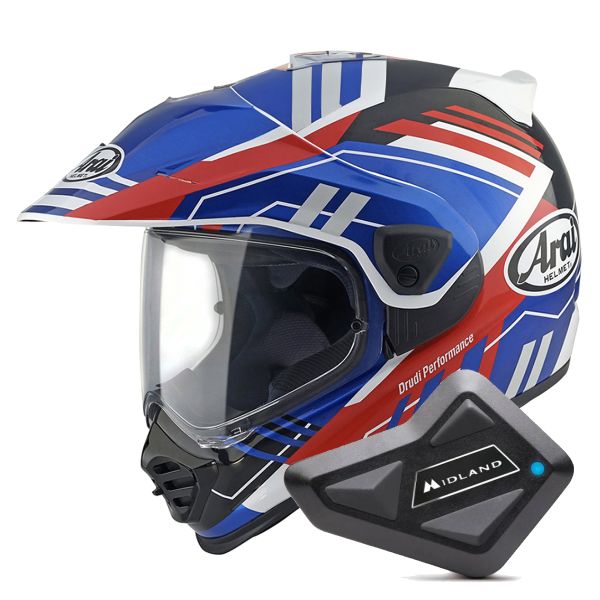 Integral Arai Tour-X5 Trail Blue White Red + Kit Bluetooth BT Mini
