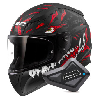 Integral LS2 Rapid II Kaiju Matt Black Red White FF353 + Kit Bluetooth BT Mini