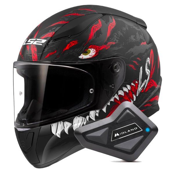 Integral LS2 Rapid II Kaiju Matt Black Red White FF353 + Kit Bluetooth BT Mini Integral LS2 Rapid II Kaiju Matt Black Red White FF353 + Kit Bluetooth BT Mini