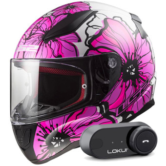 Integral LS2 Rapid II Poppies Pink FF353 + Kit Bluetooth Lokui K30