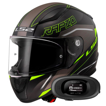 Integral LS2 Rapid II Rokku Matt Black H-V Yellow FF353 + Kit bluetooth 5R Lite Solo