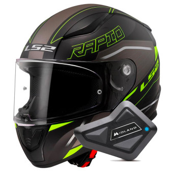 Integral LS2 Rapid II Rokku Matt Black H-V Yellow FF353 + Kit Bluetooth BT Mini