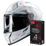 Casque Integral LS2 Vector II Alizer Matt White Silver FF811 + Kit Bluetooth 4X Cardo