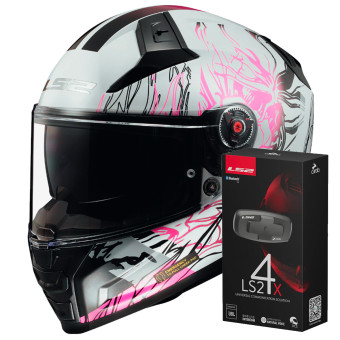 Integral LS2 Vector II Darflo White Pink FF811 + Kit Bluetooth 4X Cardo