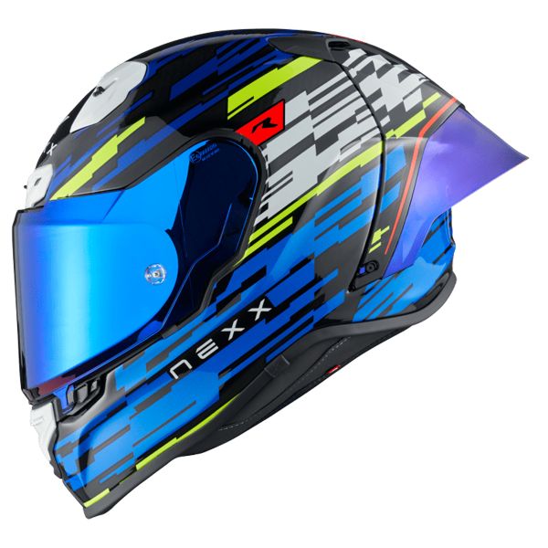 Nexx X.R3R Glitch Racer Blue Neon + Kit Bluetooth BT Mini