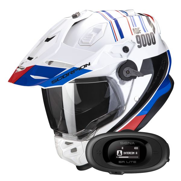 Integral Scorpion ADF 9000 Air Desert White Blue Red + Kit bluetooth 5R Lite Solo