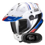 Casque Integral Scorpion ADF 9000 Air Desert White Blue Red + Kit bluetooth 5R Lite Solo