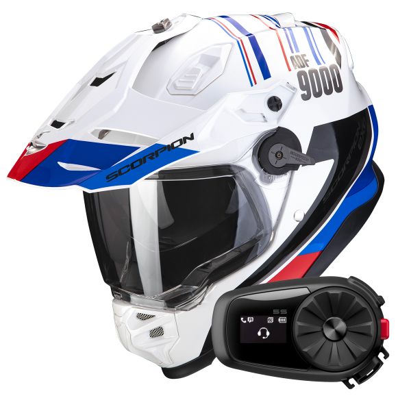Integral Scorpion ADF 9000 Air Desert White Blue Red + Kit Bluetooth 5S