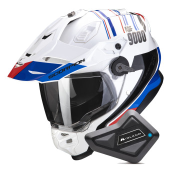 Casque Integral Scorpion ADF 9000 Air Desert White Blue Red + Kit Bluetooth BT Mini Casque Integral Scorpion ADF 9000 Air Desert White Blue Red + Kit Bluetooth BT Mini