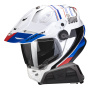 Casque Integral Scorpion ADF 9000 Air Desert White Blue Red + Kit bluetooth Exo-Com Link-1
