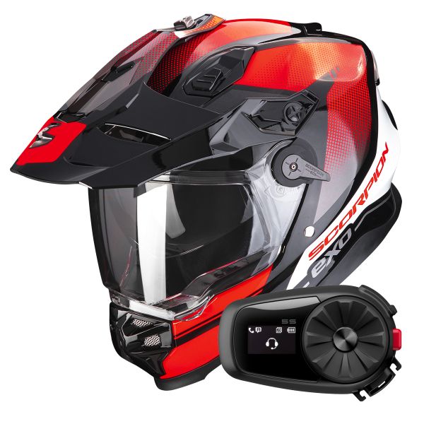 Pack Casco + Kit Bluetooth : Scorpion ADF 9000 Air Trail Black Red + Kit  Bluetooth 5S Solo