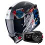 Casque Integral Scorpion Covert FX Skullz Matt Black Grey Gold + Kit Bluetooth 5S Solo