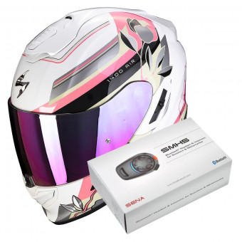 Integral Scorpion Exo 1400 Evo Air Gaia Pearl White Pink Green + Intercom Sena SMH5