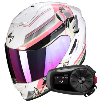 Integral Scorpion Exo 1400 Evo Air Gaia Pearl White Pink Green + Kit Bluetooth 5S