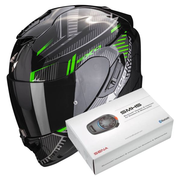 Integral Scorpion Exo 1400 Evo Air Shell Black Green + Intercom Sena SMH5